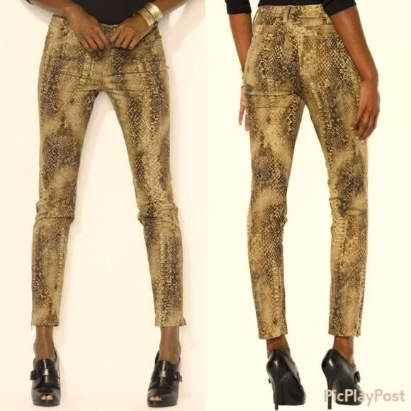 Lauren Ralph Lauren Brown & Tan Snakeskin Print Skinny Ankle Zip Pants - Picture 1 of 14